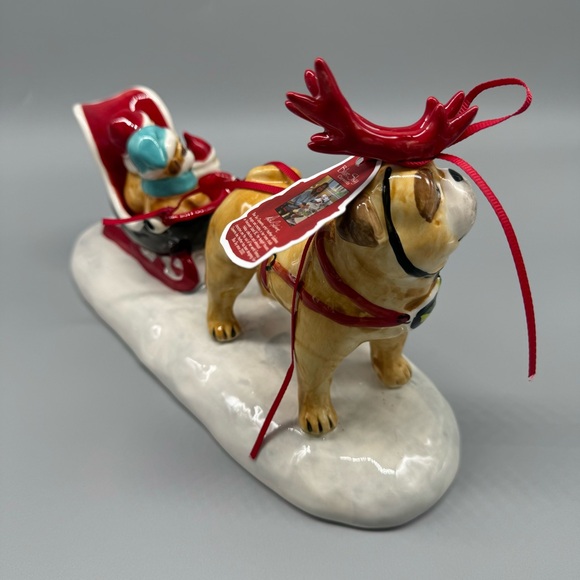 NWT Blue Sky Clayworks Christmas Dog Pug Reindeer Pulling Sleigh Ceramic Figure - Picture 7 of 11